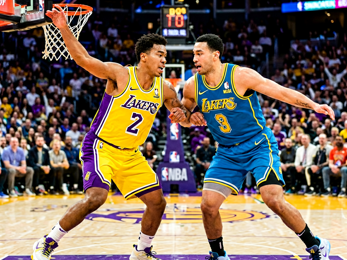 NBA常规赛湖人对阵勇士的激烈对抗场景